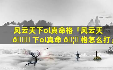 风云天下ol真命格「风云天 🐕 下ol真命 🦊 格怎么打」